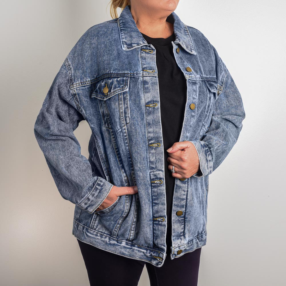 B4 Your Time Custom Art Oversized Blue-Jean Jacket
